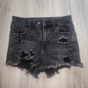 American Eagle Black Distressed Denim Shorts, Size 00